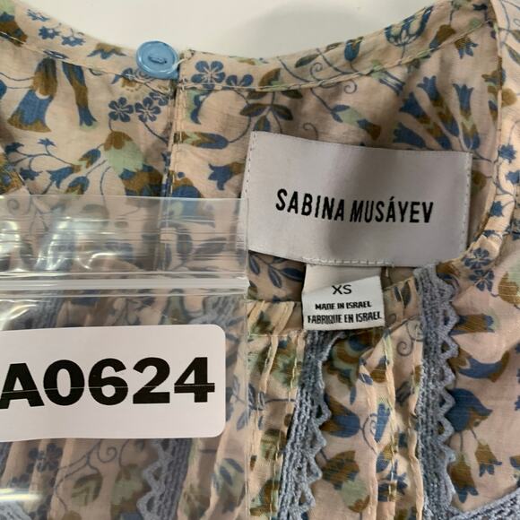 Sabina Musayev XS Mandy Top Sage Print Peplum Sleeve Floral Cottage - Picture 4 of 9